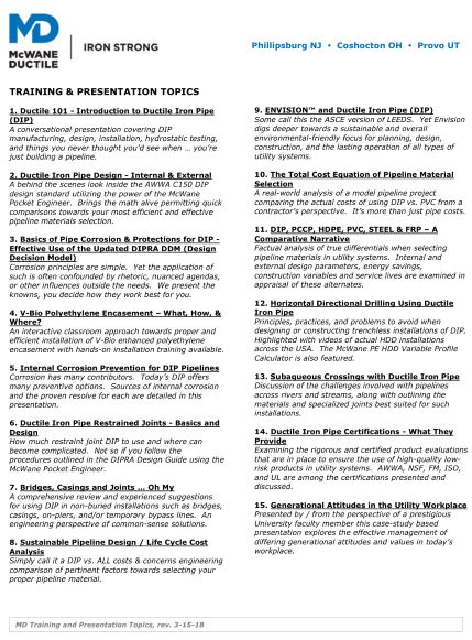 Training and presentation topics