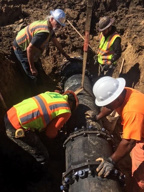 City of Hayward utility workers repair the damaged pipe.