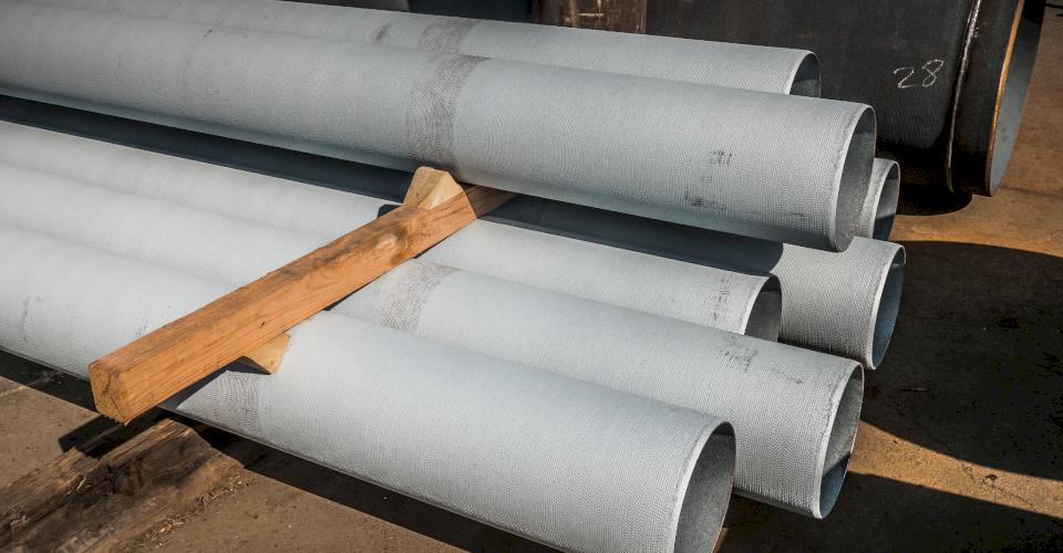 Zinc-coated ductile iron pipe.