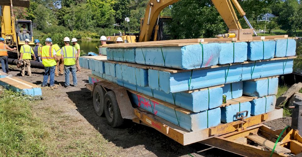 Recovered flotation planks were easily stacked and stored for future use.