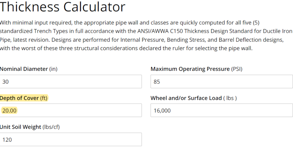 Thickness Calculator found at pe.mcwane.com