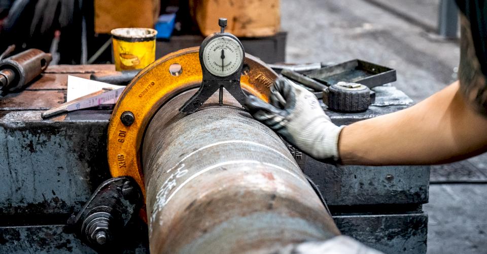 Fabrication of Ductile iron pipe with a flange.
