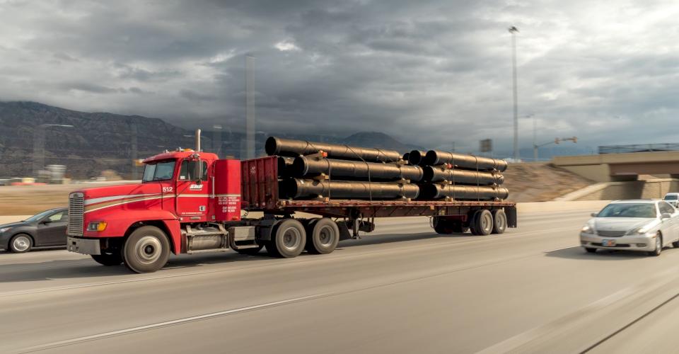 Ductile iron pipe on a truck.