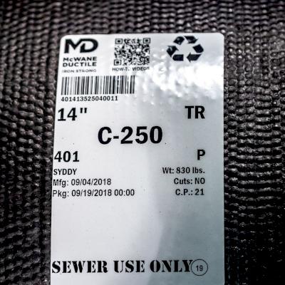 McWane Ductile applies a sticker to each stick of pipe.