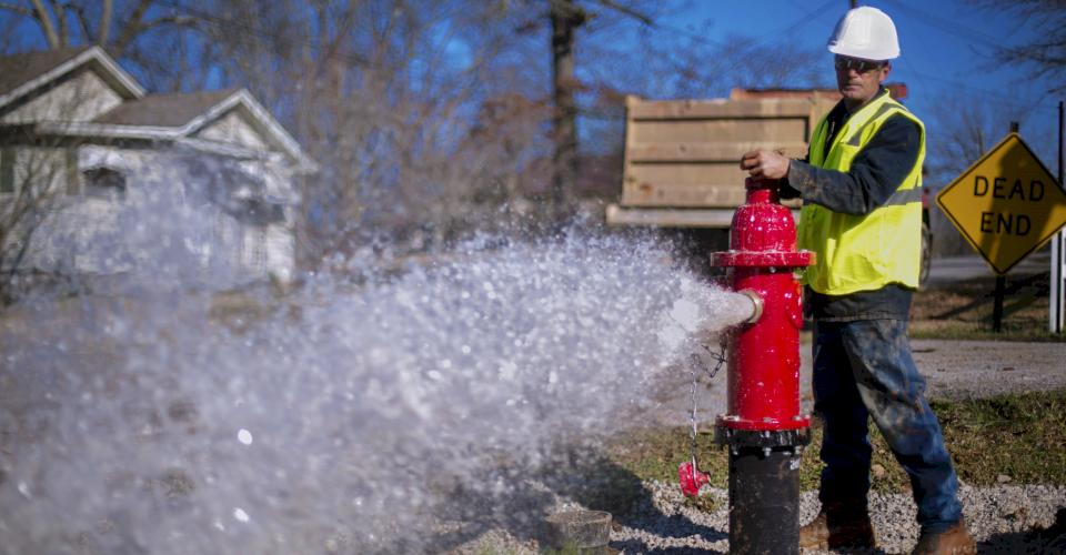 Fire hydrant being tested.