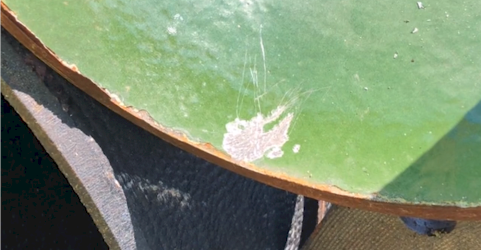 Example of damaged glass lining.