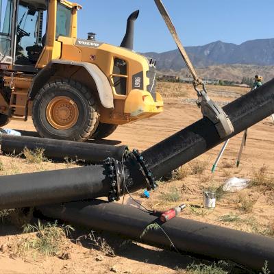 Tongs are used to handle Tyton Joint pipe in Beaumont, California.