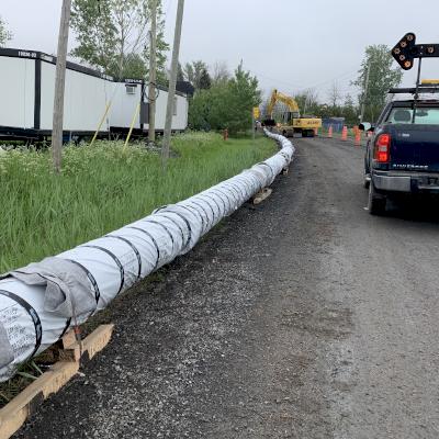 TR Flex restrained joint pipe awaits installation in Ville de Longueuil, Canada, using HDD.