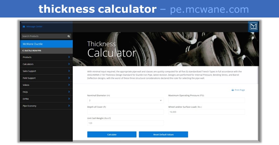 Pocket engineer thickness calculator
