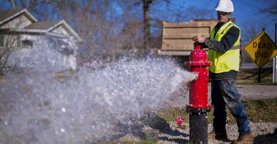 Fire hydrant spraying water