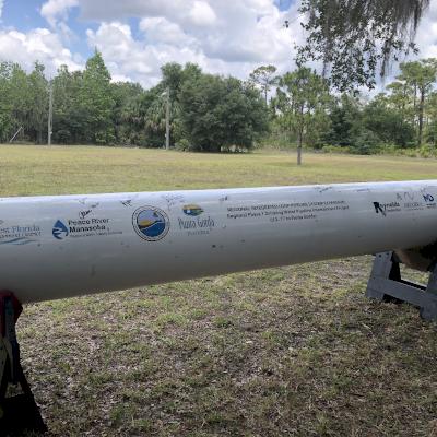 A section of Ductile iron pipe was on display for all involved with the project to sign.