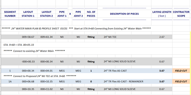 24" water main and profile sheet