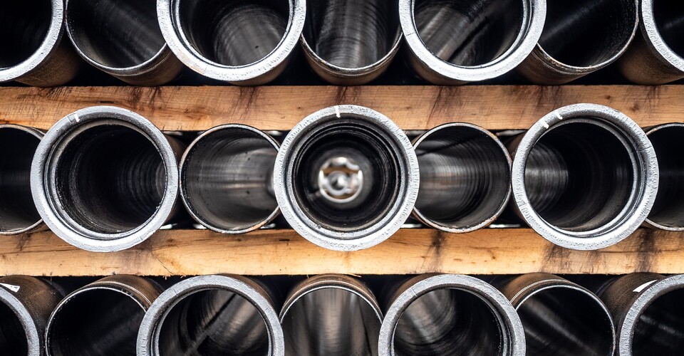 A stack of Ductile iron pipe.