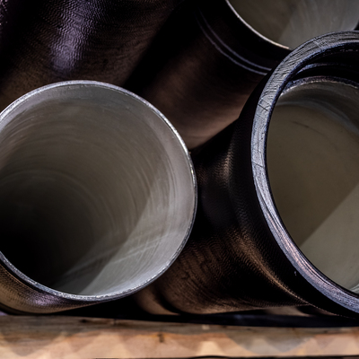 Cement-mortar lined pipe close up.