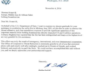 Solberg recognized by State Department for emergency supply of ...